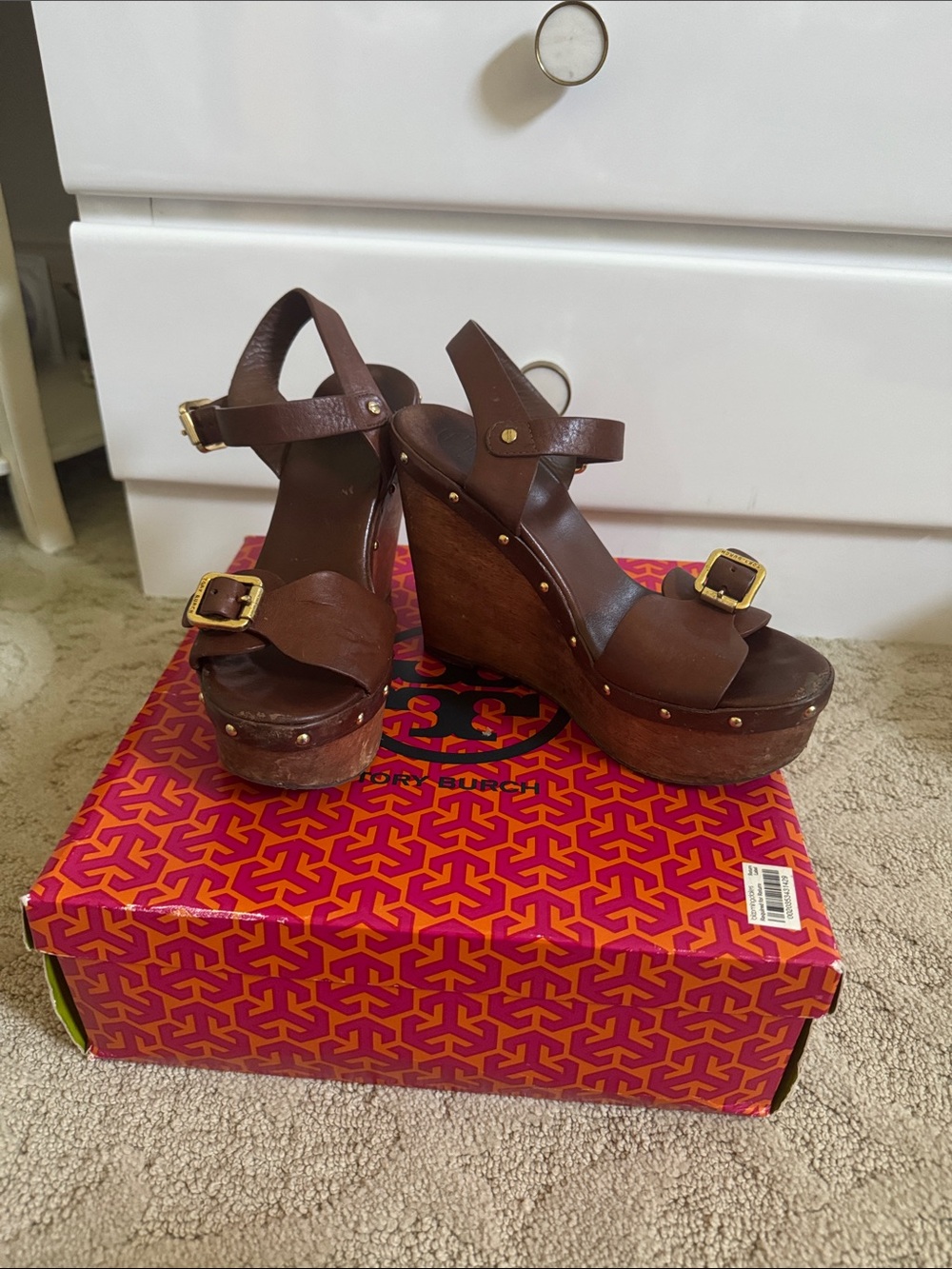 Tory Burch Tatum Wedges Size 7 Almond
